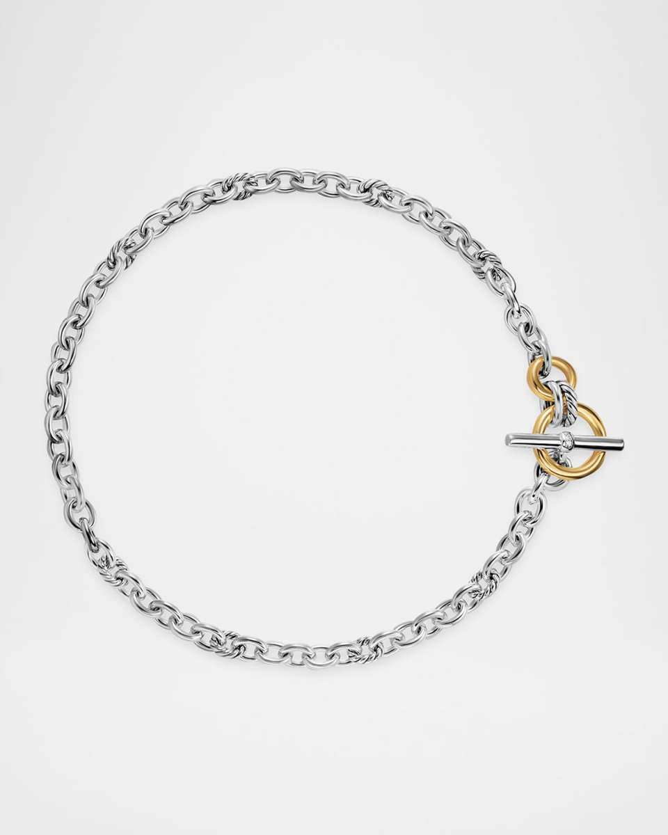 Mercer Single Row Toggle Necklace with Diamonds in Silver and 18K Gold, 5mm